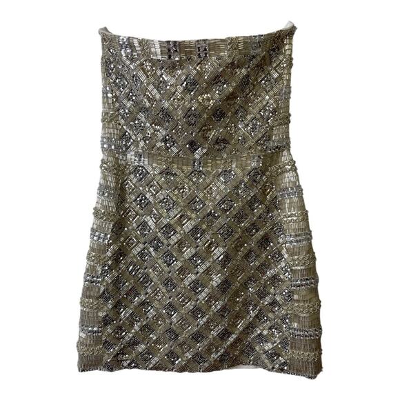 Retrofete Heather Strapless Mini Dress Sequin Embellished Silver Gold Size XS - Picture 6 of 16